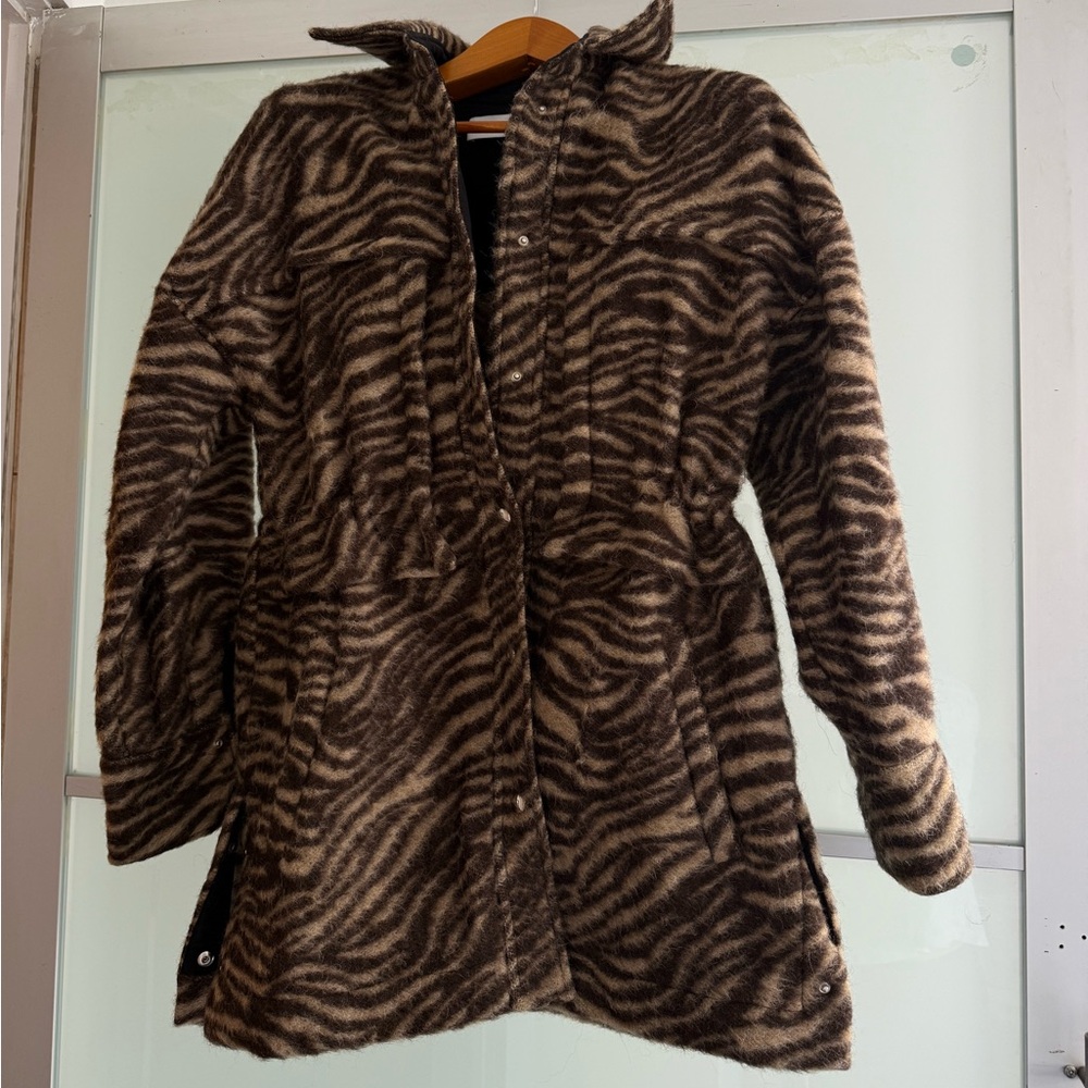 IRO Brown Zebra Print Teddy Jacket